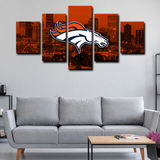 Denver Broncos NFL Football Sports Team Logo Cityscape 5 Piece Canvas Wall Art Painting Wallpaper Poster Picture Print Photo Decor