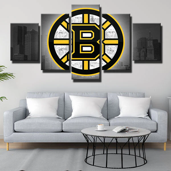 NHL Hockey Sports Boston Bruins Gray City Logo 5 Piece Canvas Wall Art — free download
