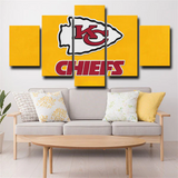 NFL Football Team Kansas City Chiefs Yellow Logo 5 Piece Canvas Wall Art Painting Wallpaper Poster Picture Print Photo Decor