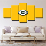 NFL American Football Team Green Bay Packers Logo Yellow 5 Piece Canvas Wall Art Painting Wallpaper Poster Picture Print Photo Decor