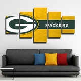 NFL Football Sports Team Green Bay Packers Logo 5 Piece Canvas Wall Art Painting Wallpaper Poster Picture Print Photo Decor