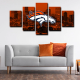 Denver Broncos NFL Football Sports Team Logo Cityscape 5 Piece Canvas Wall Art Painting Wallpaper Poster Picture Print Photo Decor