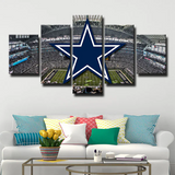 Dallas Cowboys NFL Sports Team Logo And Stadium 5 Piece Canvas Wall Art Painting Wallpaper Poster Picture Print Photo Decor
