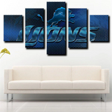 Detroit Lions NFL Sports Team Logo Succinct Symbol 5 Piece Canvas Wall Art Painting Wallpaper Poster Picture Print Photo Decor