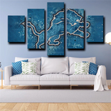 Detroit Lions NFL Sports Team Sky Blue Logo 5 Piece Canvas Wall Art Painting Wallpaper Poster Picture Print Photo Decor