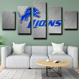 NFL Football Sports Team Detroit Lions Logo 5 Piece Canvas Wall Art Painting Wallpaper Poster Picture Print Photo Decor