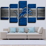 Detroit Lions NFL Sports Team Dark Blue Logo 5 Piece Canvas Wall Art Painting Wallpaper Poster Picture Print Photo Decor