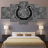 NFL Team Indianapolis Colts Logo Black & White Horseshoe 5 Piece Canvas Wall Art Painting Wallpaper Poster Picture Print Photo Decor