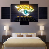 NFL Football Team Jacksonville Jaguars Neon Logo 5 Piece Canvas Wall Art Painting Wallpaper Poster Picture Print Photo Decor