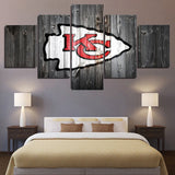 Kansas City Chiefs Wood Background NFL Football Team 5 Piece Canvas Wall Art Painting Wallpaper Poster Picture Print Photo Decor