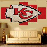 NFL Football Team Kansas City Chiefs Logo 5 Piece Canvas Wall Art Painting Wallpaper Poster Picture Print Photo Decor