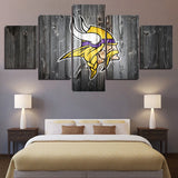 Minnesota Vikings NFL Football Team Logo Wood 5 Piece Canvas Wall Art Painting Wallpaper Poster Picture Print Photo Decor