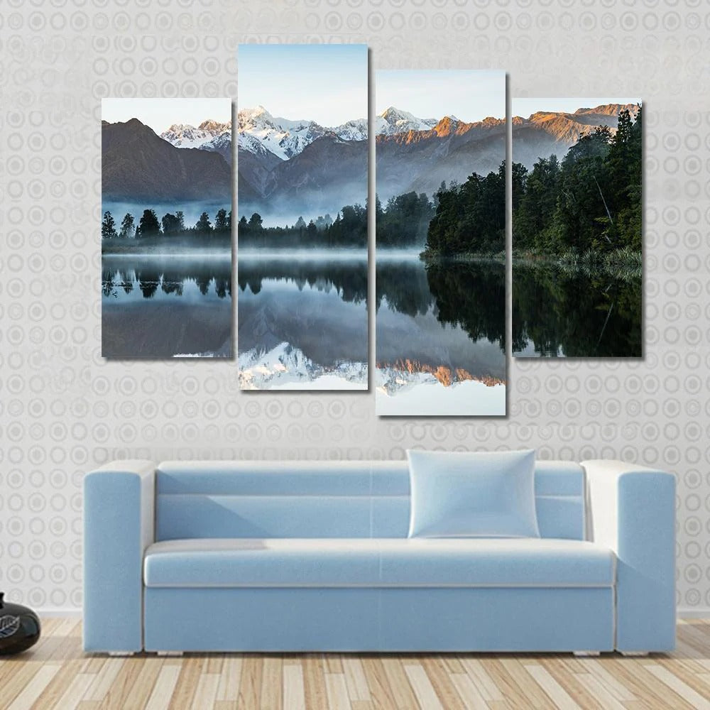 Peaceful Mountain Trees Forest Reflection In Lake 4 Piece Canvas Wall ...