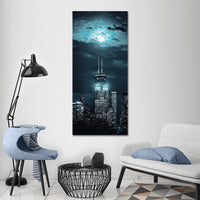 Chicago Night Skyline Full Moon Framed Canvas Wall Art Image Picture Of Chicago Wallpaper Photography Painting Poster Decor Photo Print Gift
