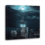 Chicago Night Skyline Full Moon Framed Canvas Wall Art Image Picture Of Chicago Wallpaper Photography Painting Poster Decor Photo Print Gift