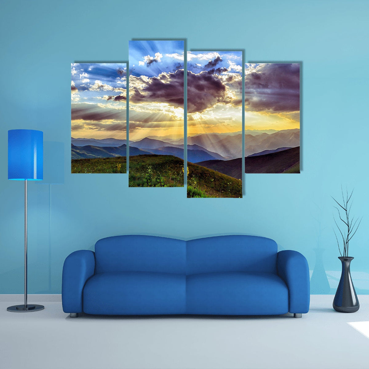 Cloudy Sky Sunset 4 Piece Canvas Wall Art Images Pictures Of Sunsets W