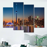 Toronto Ontario Canada Sunset Sunrise Skyline CN Tower Framed 4 Piece Cityscape Canvas Wall Art Painting Wallpaper Decor Poster Picture Print