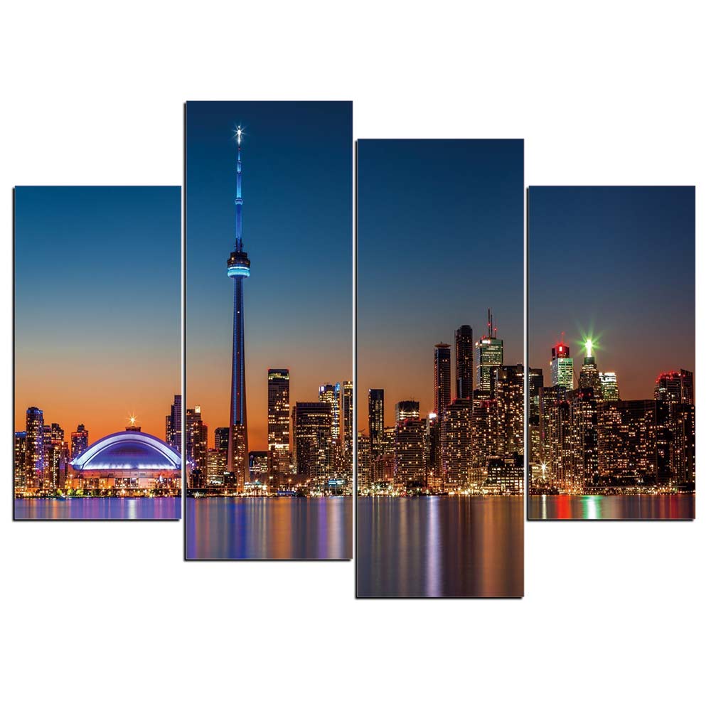 Toronto Ontario Canada Sunset Sunrise Skyline CN Tower Framed 4 Piece ...