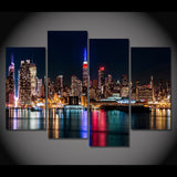 NYC USA New York City Night Cityscape Framed 4 Piece United States Of America Canvas Wall Art Painting Wallpaper Decor Poster Picture Print