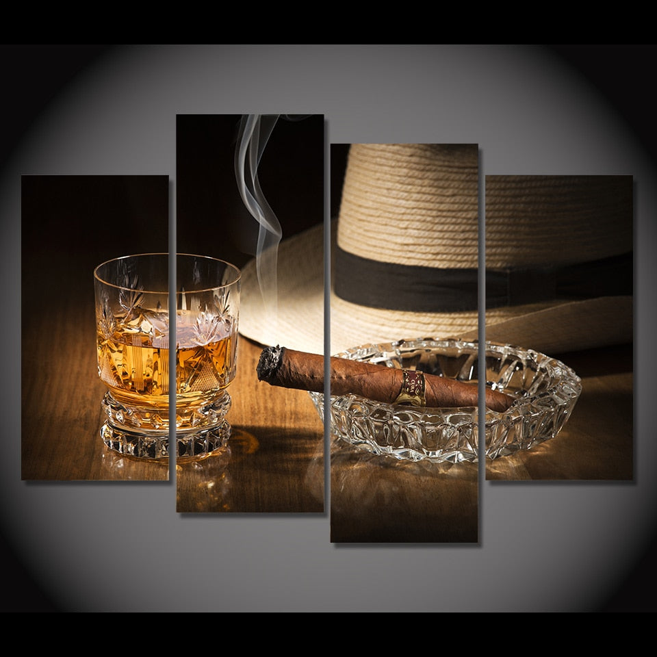 Whiskey Alcohol Drink Cigar Smoke Fedora Bar Restaurant Framed 4