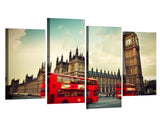 London City UK Parliament Double Decker Red Bus Framed 4 Piece Canvas Wall Art Print Photo Decor Painting Wallpaper Poster Picture