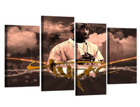 Tupac Shakur Rap Artist Musician Rapper Framed 4 Piece Music Canvas Wall Art Painting Wallpaper Poster Picture Print Photo Decor