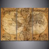 Ancient Old World Map Framed 3 Piece Canvas Wall Art Painting Wallpaper Poster Picture Print Photo Decor