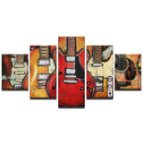 Electric Guitars Music Framed 5 Piece Canvas Wall Art - 5 Panel Canvas Wall Art - FabTastic.Co