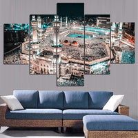 Muslim Islam Saudi Arabia Mecca Mosque Framed 5 Piece Canvas Wall Art Painting Wallpaper Poster Picture Print Photo Decor