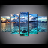 Beautiful Seascape Ocean Clouds Wave Framed 5 Piece Panel Canvas Wall Art Print
