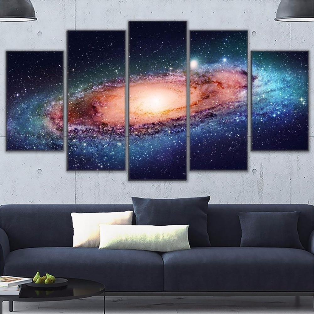 Outer Space Galaxy Stars & Universe Framed 5 Piece Canvas Wall Art ...