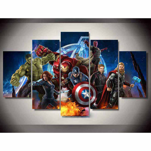Avengers Movie Characters Framed 5 Piece Canvas Wall Art Painting Wallpaper Poster Picture Print Photo Decor