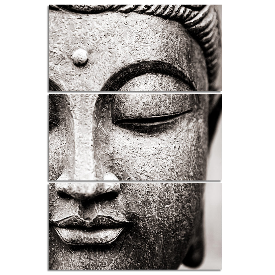Zen Buddha Face Statue Buddhism Framed 3 Piece Buddhist Canvas Wall Ar ...