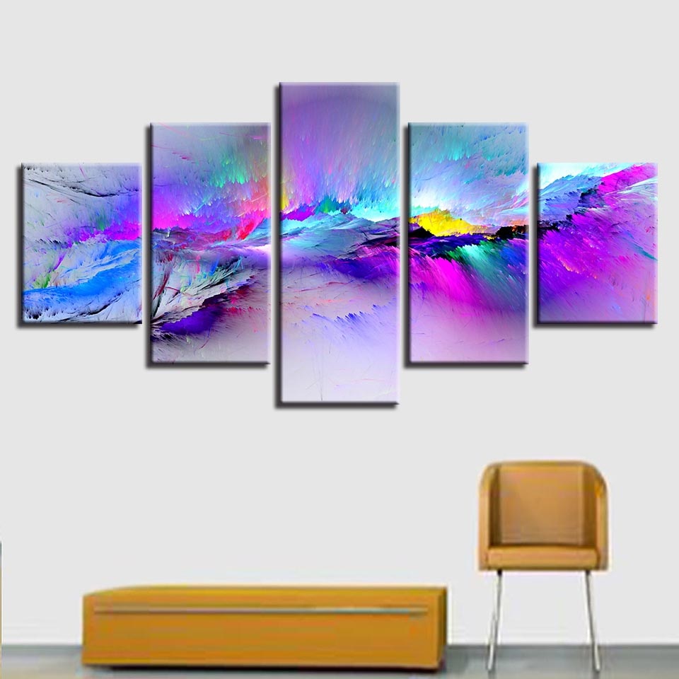 Colorful & Vibrant Modern Abstract Graffiti Framed 5 Piece Canvas Wall ...