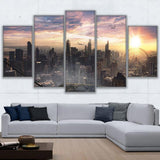 Cityscape Skyline 5 Piece Framed Canvas