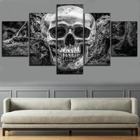 Skull Face Skeleton Framed 5 Piece Canvas Wall Art - 5 Panel Canvas Wall Art - FabTastic.Co