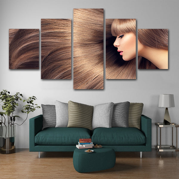 Pretty Girl With Nice Hair For Nail Salon Makeup Or Beauty Shop Framed 5 Piece Canvas Wall Art - 5 Panel Canvas Wall Art - FabTastic.Co