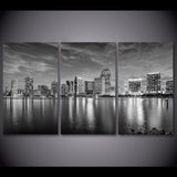 Miami Florida USA Cityscape Skyline Framed 3 Piece Canvas Wall Art Painting United States Of America Wallpaper Poster Picture Print Photo Decor
