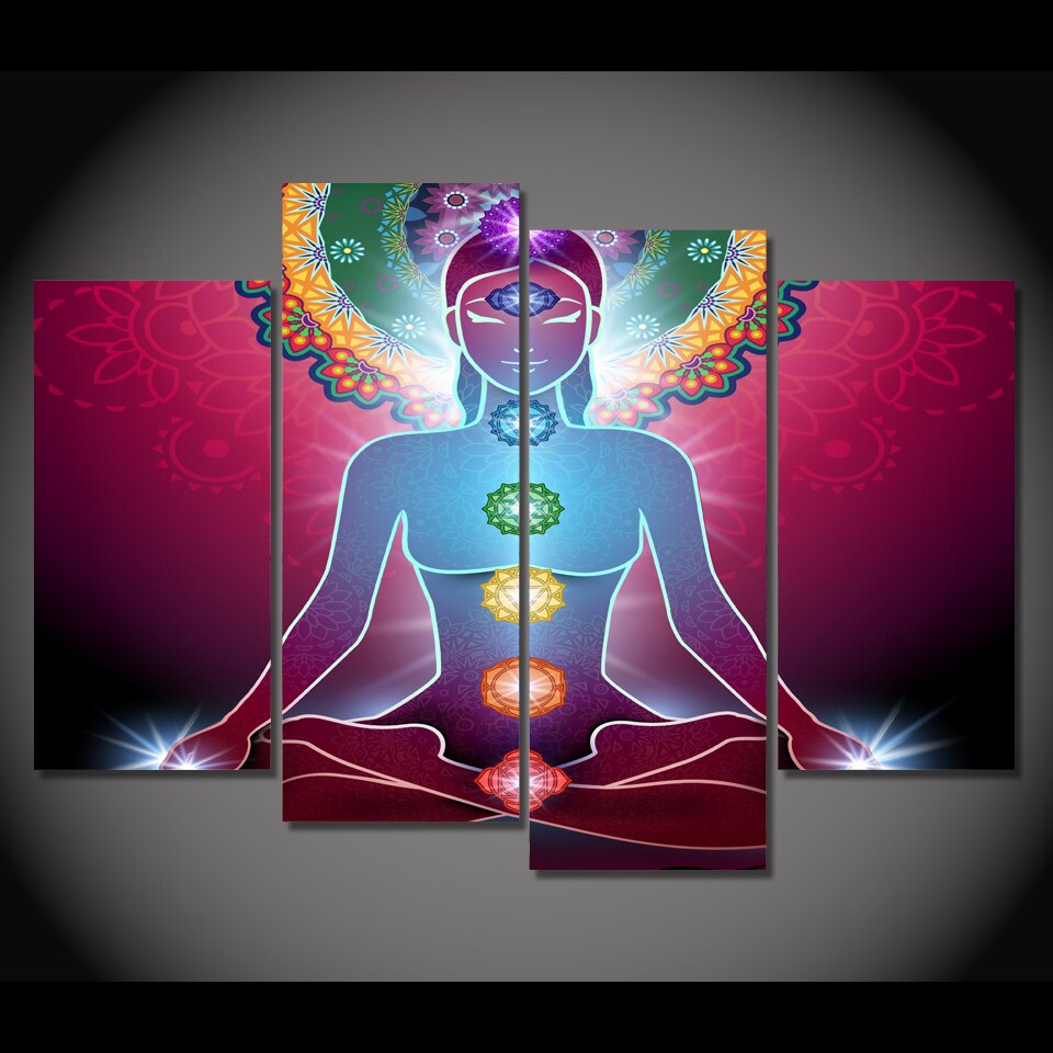 Yoga Buddha Hindu Meditation Chakra Spirituality Framed 4 Piece Canvas ...