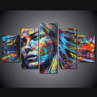 Colorful Woman Face & Hair Abstract Artwork Framed 5 Piece Canvas Wall Art Picture Print