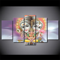 Hindu Gods Lord Shiva Parvati Ganesha Hinduism Framed 5 Piece Canvas Wall Art Painting Wallpaper Poster Picture Print Photo Decor