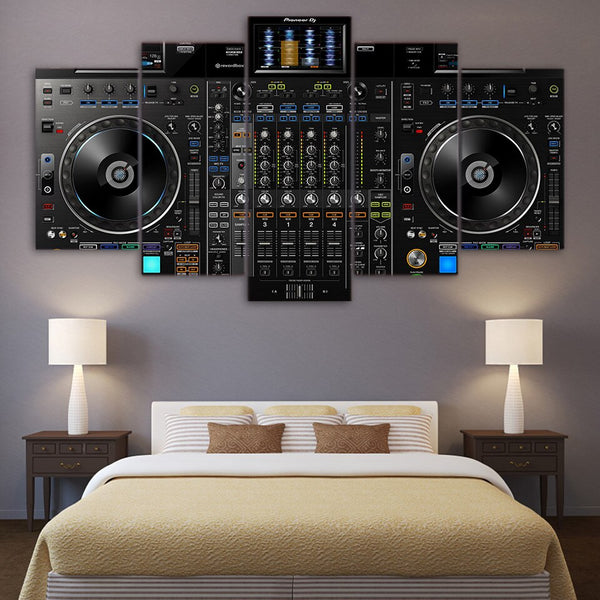 DJ Music Room Stereo Player Framed 5 Piece Canvas Wall Art Picture Painting Print Decor