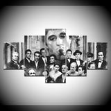 Godfather Goodfellas Scarface Sopranos Black & White Gangster Movies Framed 5 Piece Canvas Wall Art - 5 Panel Canvas Wall Art - FabTastic.Co