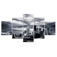 Chicago City Illinois USA America Cityscape Buildings Black & White Framed 5 Piece Panel Canvas Wall Art Print