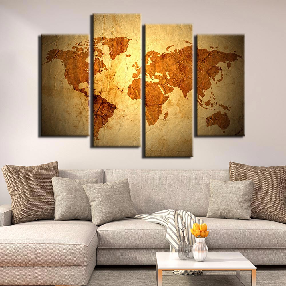 World Map Framed 4 Piece Canvas Wall Art Painting Wallpaper Poster Pic ...