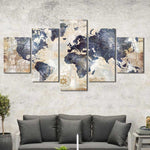 Abstract Blue Old World Map Rustic 5 Piece Canvas Wall Art Painting Wallpaper Poster Picture Print Photo Decor