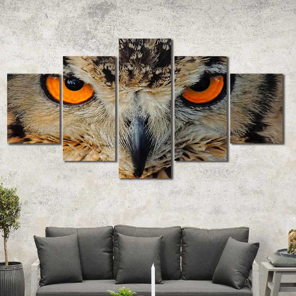 Red Eyed Angry Owl Face Animal 5 Piece Canvas Wall Art Painting Wallpaper Poster Picture Print Photo Decor