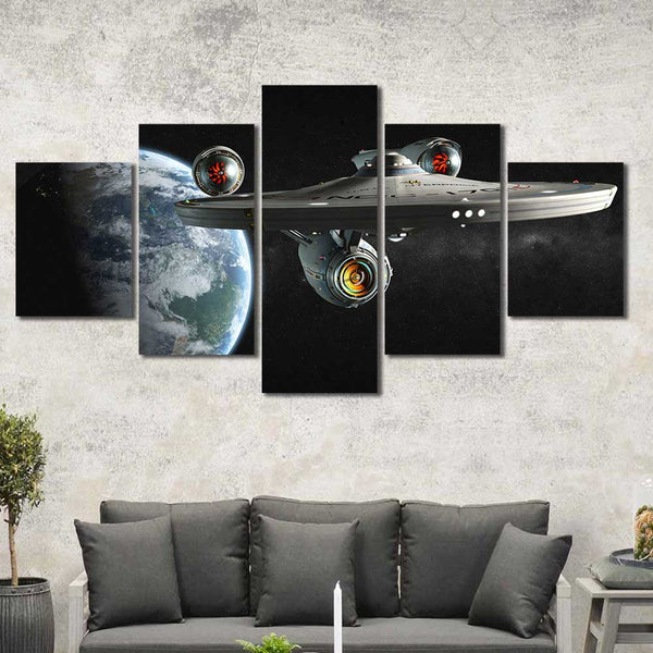 Space Earth Star Trek Enterprise Movie 5 Piece Canvas Wall Art Painting Wallpaper Poster Picture Print Photo Decor