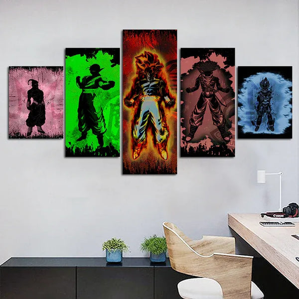 Dragon Ball Z Heroes Minimalist Anime Enthusiasts 5 Piece Canvas Wall Art Painting Wallpaper Poster Picture Print Photo Decor