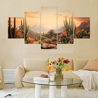 Sunny Desert Cactus Landscape Framed 5 Piece Canvas Wall Art Painting Wallpaper Poster Picture Print Photo Decor